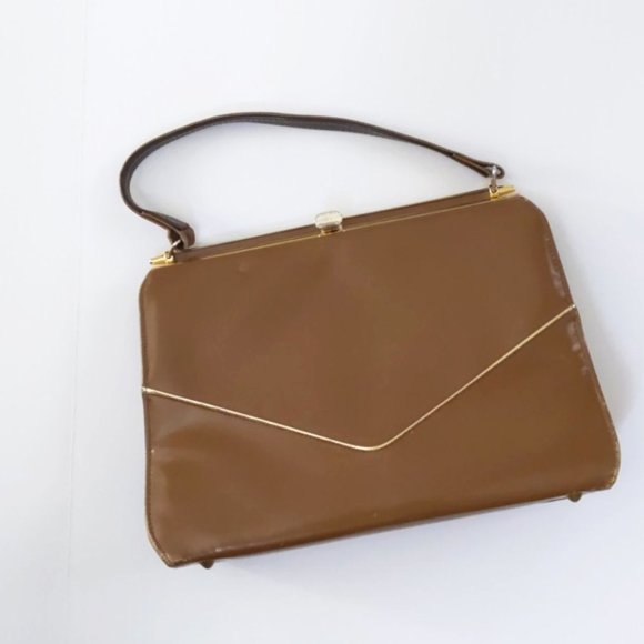 Vintage 60s style handbag brown with gold accents - Picture 1 of 8